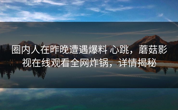圈内人在昨晚遭遇爆料 心跳，蘑菇影视在线观看全网炸锅，详情揭秘