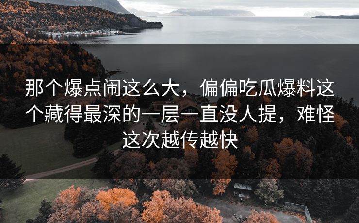 那个爆点闹这么大，偏偏吃瓜爆料这个藏得最深的一层一直没人提，难怪这次越传越快